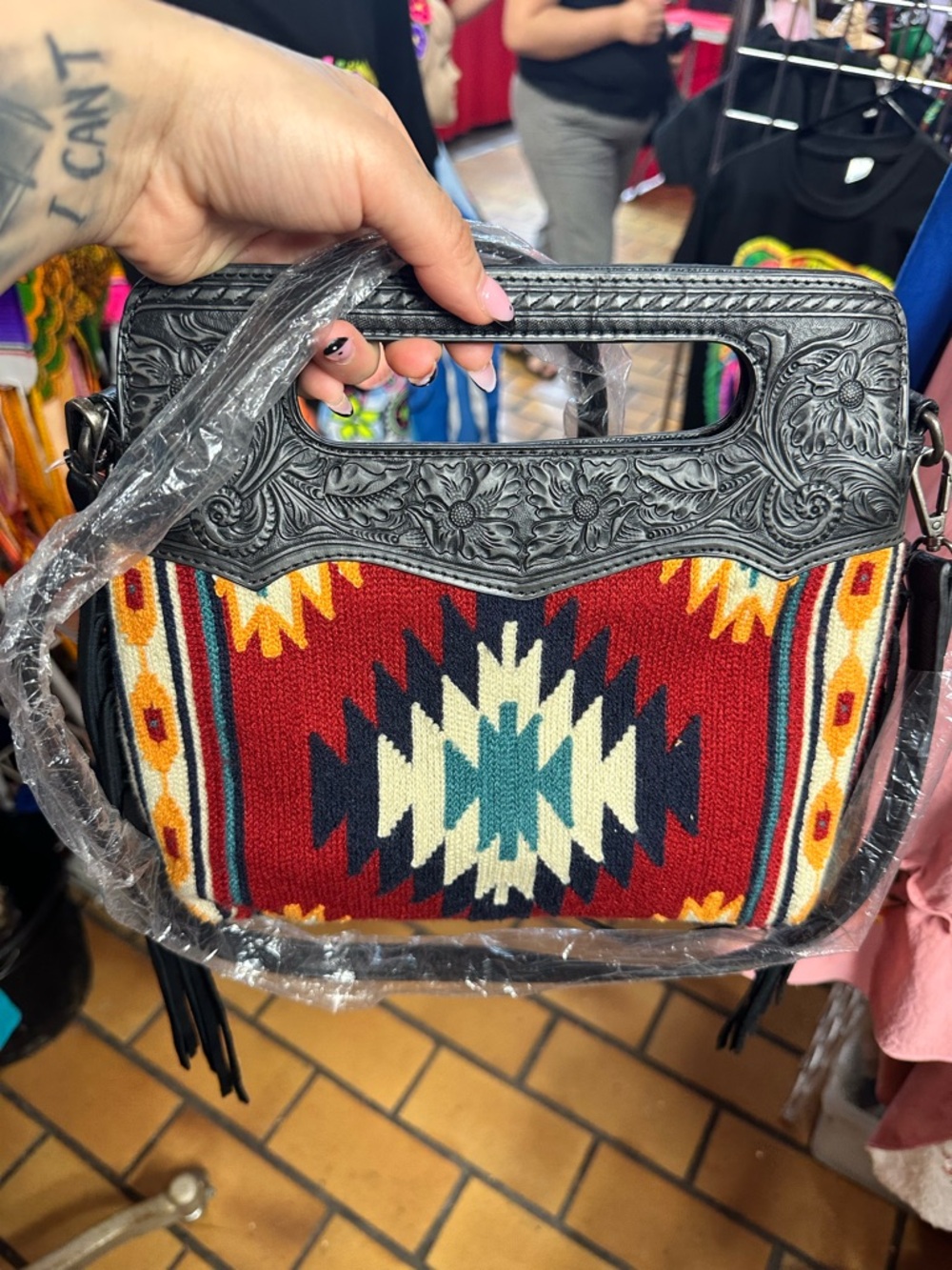 Montana West Red Southwestern Crossbody Bag with Black Trim